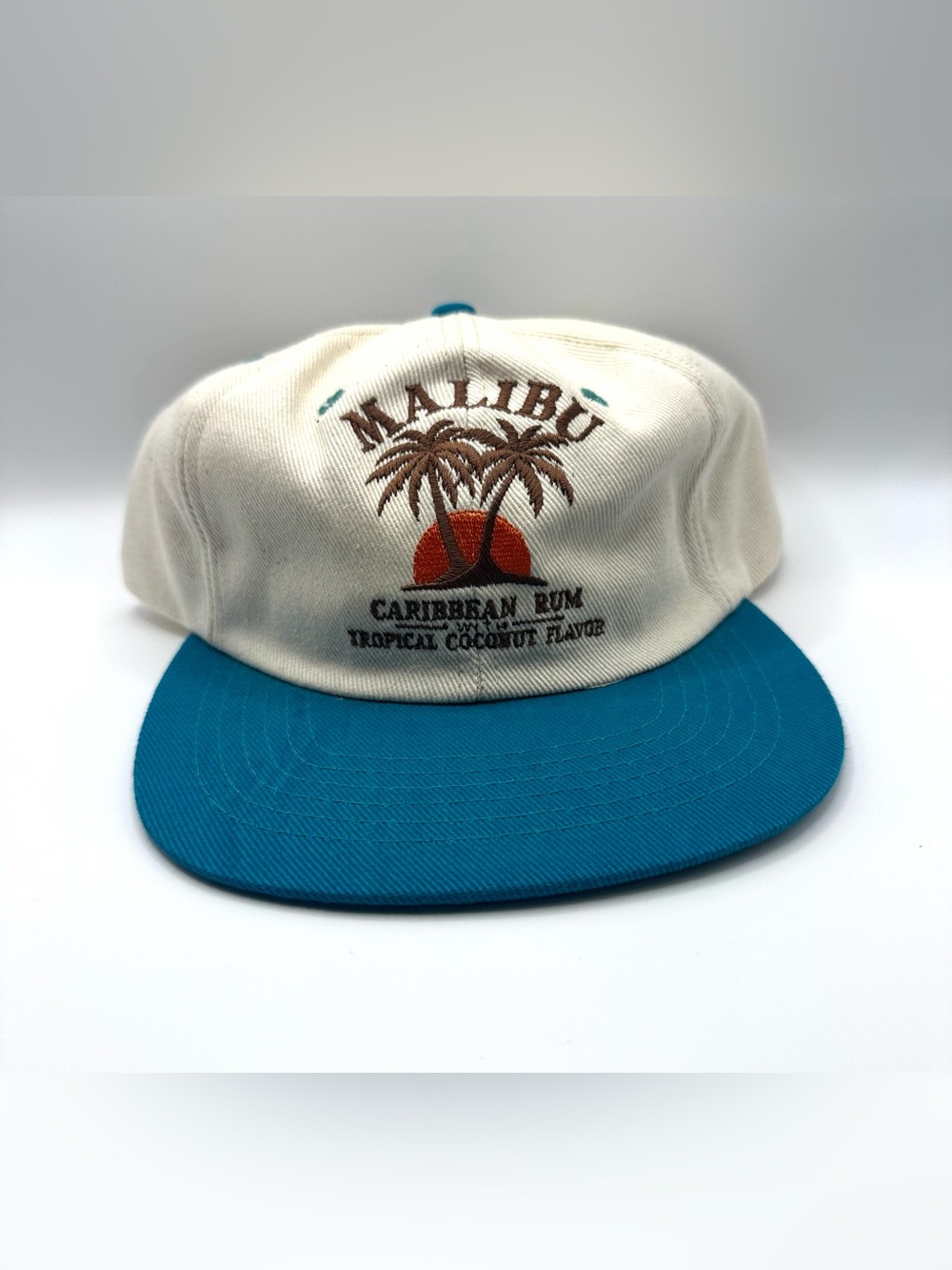 Malibu Caribbean Coconut Rum Distillery Advertising Snapback Hat White/Blue